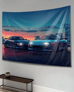 QEOPGNE Jdm Sport Car S13 Mk4 Car Tapestry Japanese Anime Wall Hanging Large Wall Art for Bedroom Living Room Decor for Men and Women 40"x60"