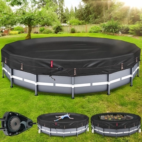 QH.HOME [2025 Upgraded Ultimate Windproof] 15 Ft Round Pool Cover with Fast Tightening Patented Ratchet,Swimming Pool Cover for Above Ground Pools [Durable, Tear Resistant] with Weight-Bearing Rings