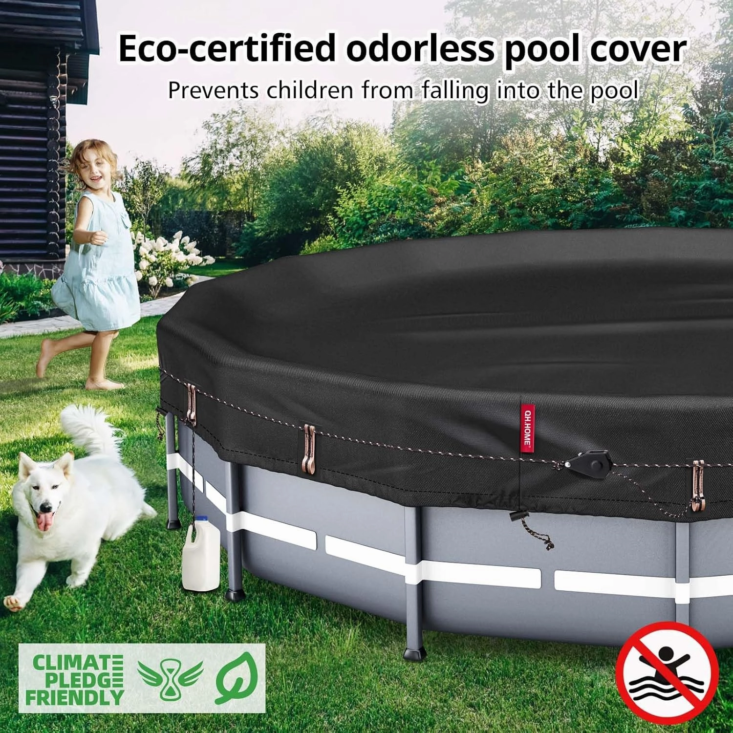 QH.HOME [2025 Upgraded Ultimate Windproof] 15 Ft Round Pool Cover with Fast Tightening Patented Ratchet,Swimming Pool Cover for Above Ground Pools [Durable, Tear Resistant] with Weight-Bearing Rings