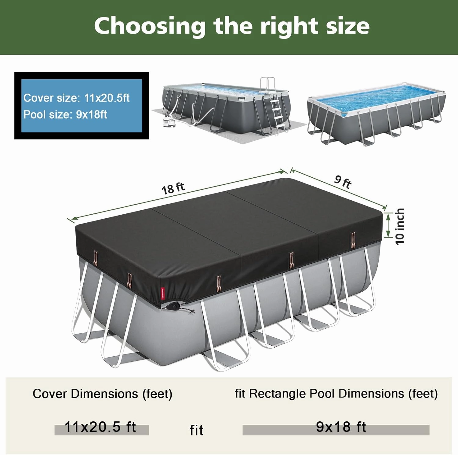 QH.HOME [2025 Upgraded Ultimate Windproof] 9x18 Ft Rectangular Pool Cover with Fast Tightening Patented Ratchet,Rectangle Pool Cover for Above Ground Pools with Weight-Bearing Rings