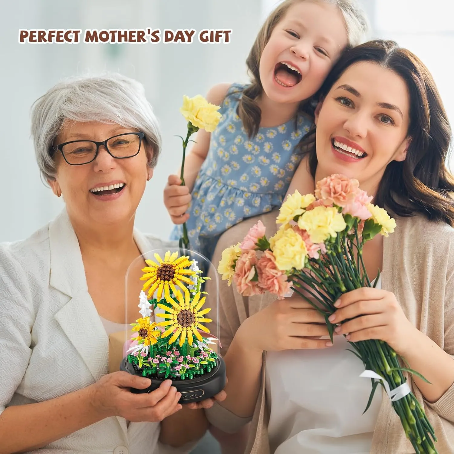 QLT QIAOLETONG Flower Bouquet Building Set, 545 PCS Sunflower Mini Building Blocks Kit for Adults Kids, Flowers Botanical Collection for Home Decor, for Her Mom Women