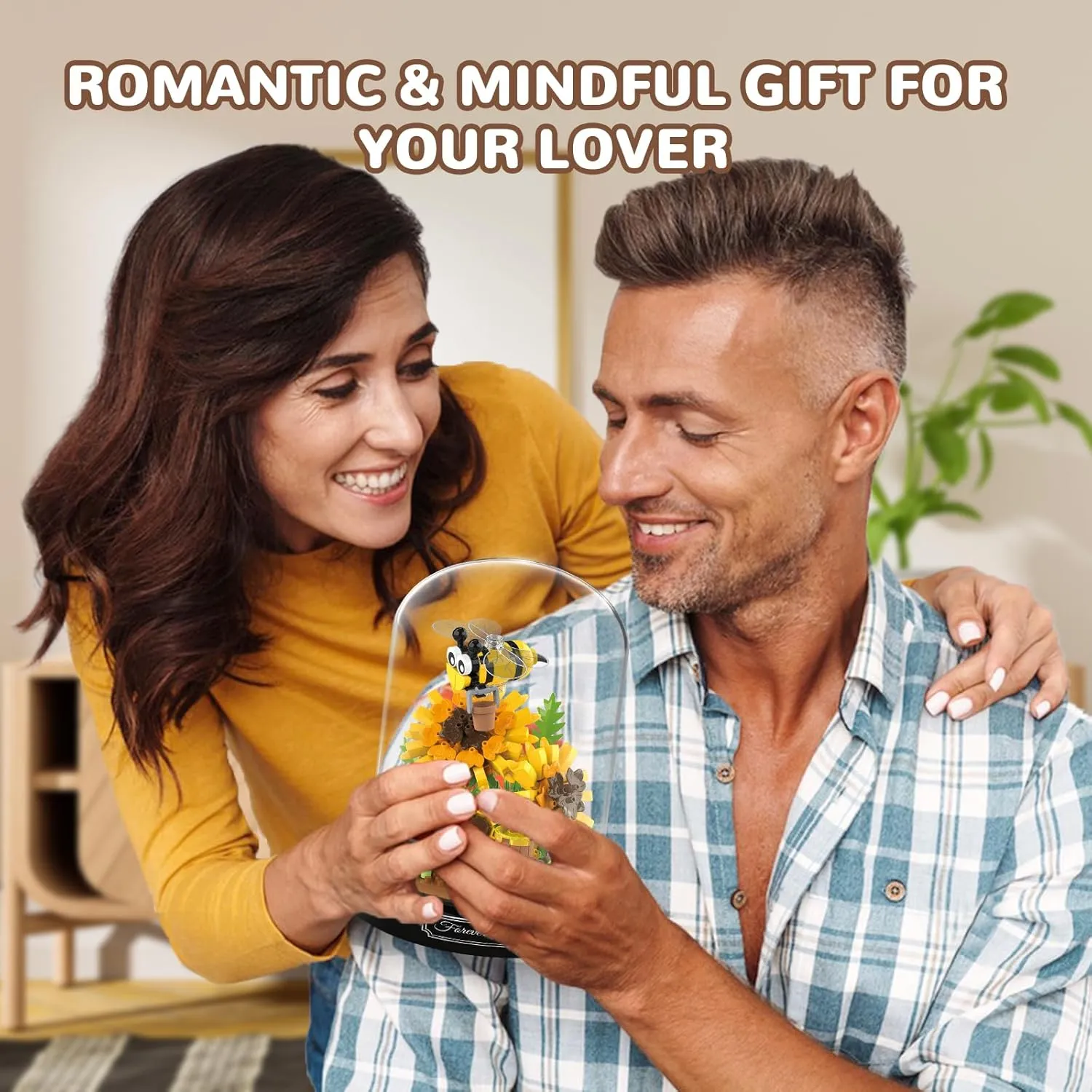 QLT QIAOLETONG Flower Bouquet Building Sets, Animals Flowers Botanical Collection 548 PCS Mini Bricks Building Blocks Toy for Adults, Valentine's Day for Her (Bee)