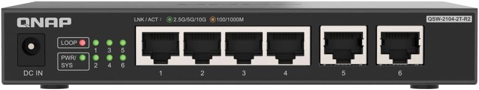 QNAP 4-Port 2.5Gbps & 2-Port 10BASE-T Unmanaged Switch (QSW-2104-2T-R2-US)