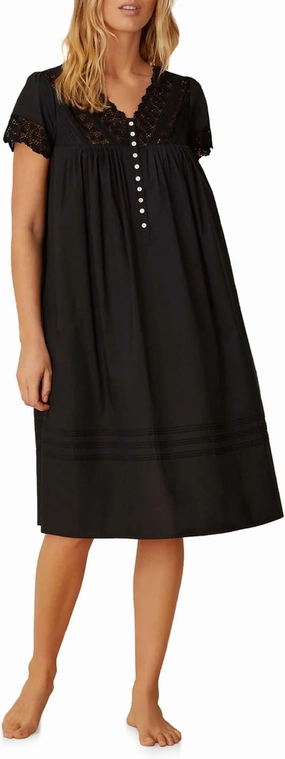 Queen Anne's Lace Women's Portofino Nightgown, Black, XXS - Nursing-friendly Nightgown for Nursing Mothers, All Seasons, Floral Theme, Fitted Style, Machine Wash, Cotton Woven Lawn