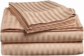 Queen Size Beige Striped Bed Sheet Set - 800 TC Egyptian Cotton Bedding - Upto 18 Inch Deep Pocket of Cotton Sheets - 6 Piece Premium Sheet Set Cotton