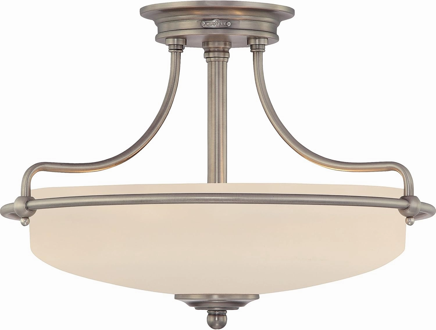 Quoizel Griffin Semi-Flush Mount Ceiling Light, 17 Inch 3-Light Antique Nickel Opal-Etched Frosted Glass Shade, Hanging Light Fixture for Hallway, Kitchen, Bedroom, Dining, Farmhouse or Office