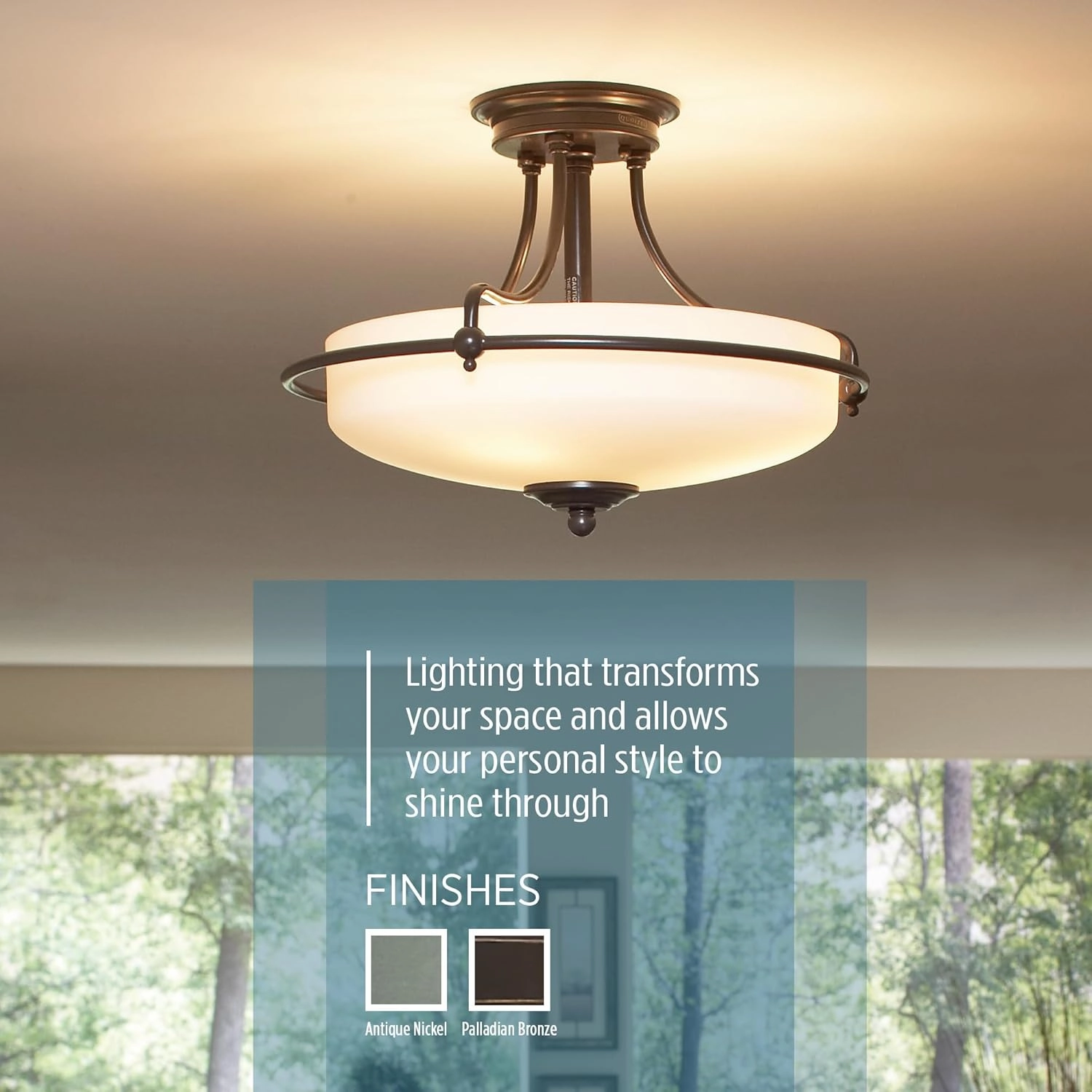 Quoizel Griffin Semi-Flush Mount Ceiling Light, 17 Inch 3-Light Palladian Bronze Opal-Etched Frosted Glass Shade, Hanging Light Fixture for Hallway, Kitchen, Bedroom, Dining, Farmhouse or Office