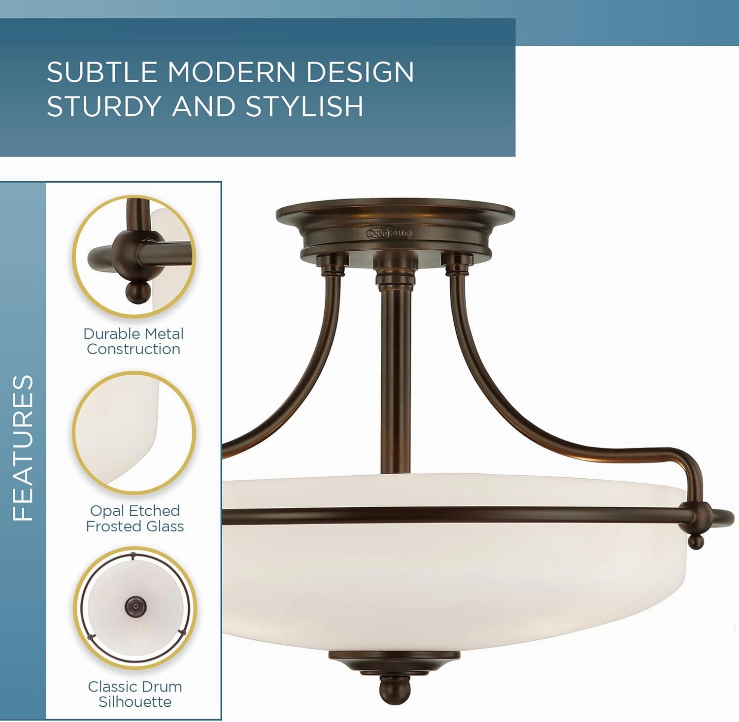 Quoizel Griffin Semi-Flush Mount Ceiling Light, 17 Inch 3-Light Palladian Bronze Opal-Etched Frosted Glass Shade, Hanging Light Fixture for Hallway, Kitchen, Bedroom, Dining, Farmhouse or Office