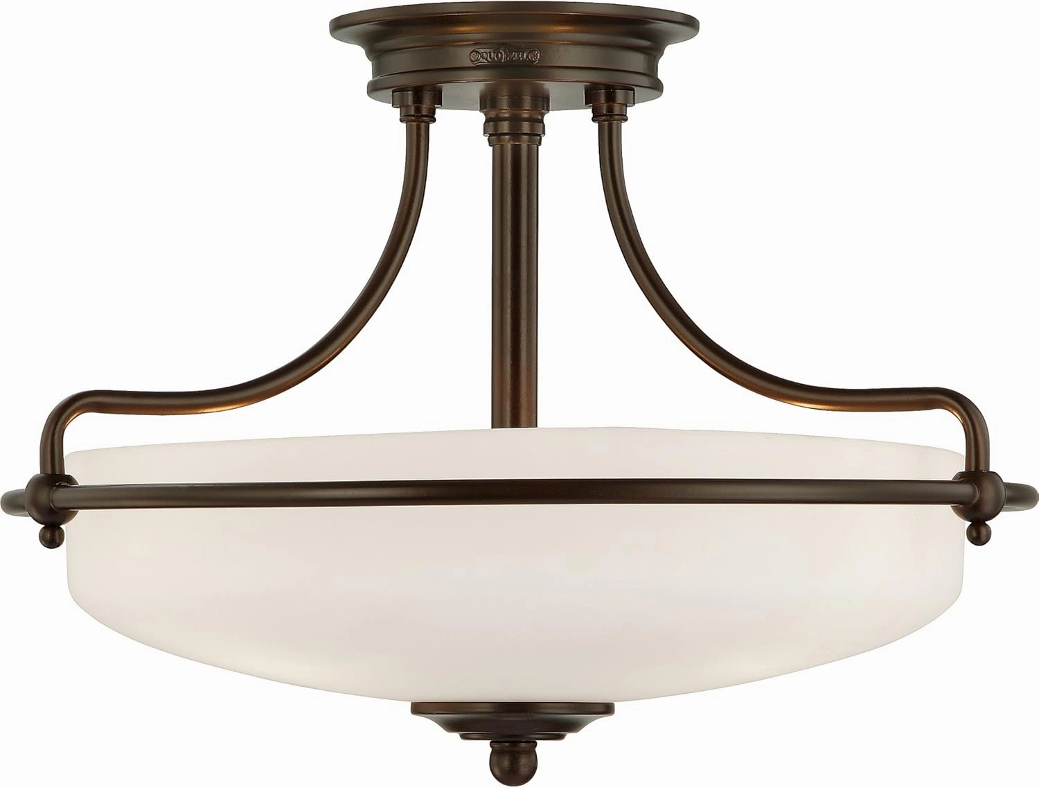 Quoizel Griffin Semi-Flush Mount Ceiling Light, 17 Inch 3-Light Palladian Bronze Opal-Etched Frosted Glass Shade, Hanging Light Fixture for Hallway, Kitchen, Bedroom, Dining, Farmhouse or Office