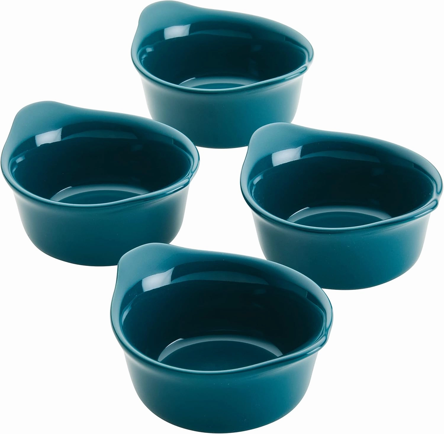 Rachael Ray Solid Glaze Ceramics Round Ramekins/Dipping Cup Set, 4 Piece, Teal