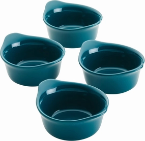 Rachael Ray Solid Glaze Ceramics Round Ramekins/Dipping Cup Set, 4 Piece, Teal