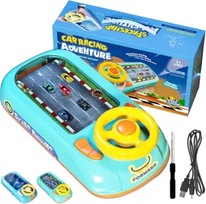 Racing Adventure Car Steering Wheel, Car Racing Simulator Steering Wheel Toy for Kids with Music & Light (Racing car)