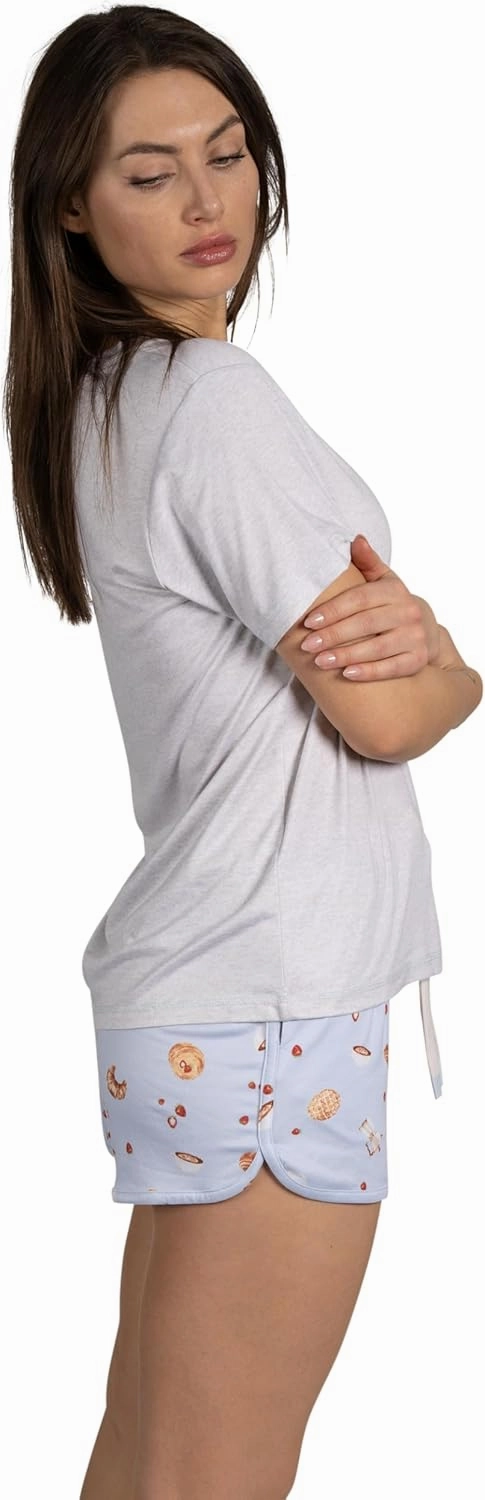 Rae Dunn Women's Crew Neck Short Sleeve Top and Drawsting Dolphin Shorts 2-Piece Pajama Set for Women Recycled Fibers