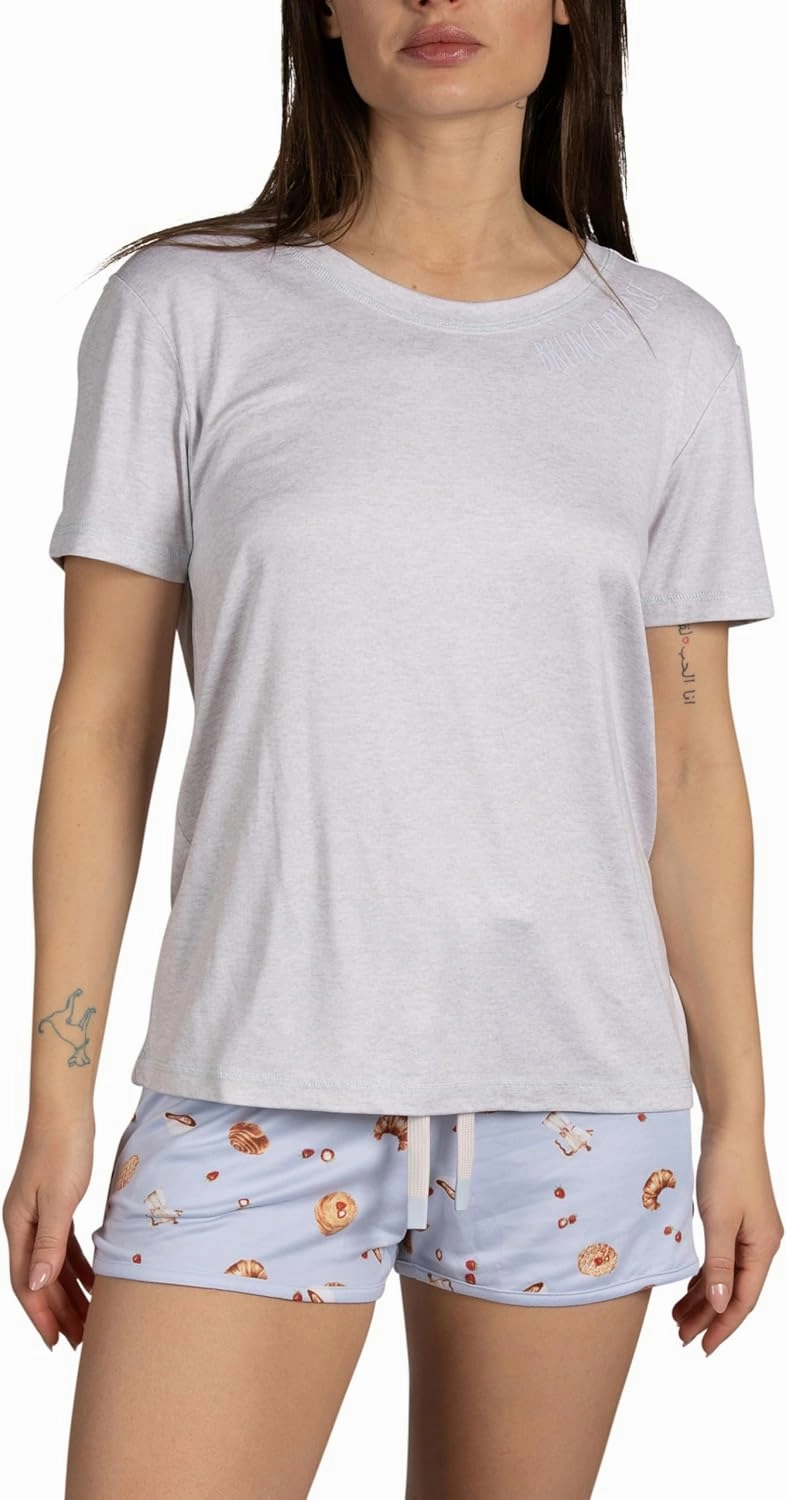 Rae Dunn Women's Crew Neck Short Sleeve Top and Drawsting Dolphin Shorts 2-Piece Pajama Set for Women Recycled Fibers
