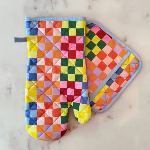 Rainbow Check Oven Mitt   Potholder Set