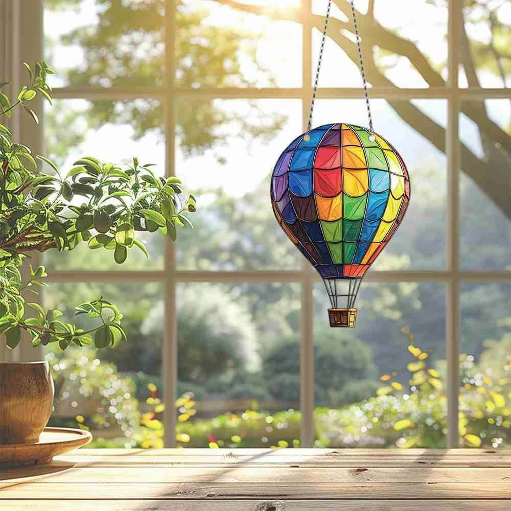 Rainbow Hot Air Balloon Ornaments Decor - Gifts for Hot Air Balloon Lovers - Home Wall Room Kitchen Decorations - Acrylic Ornament