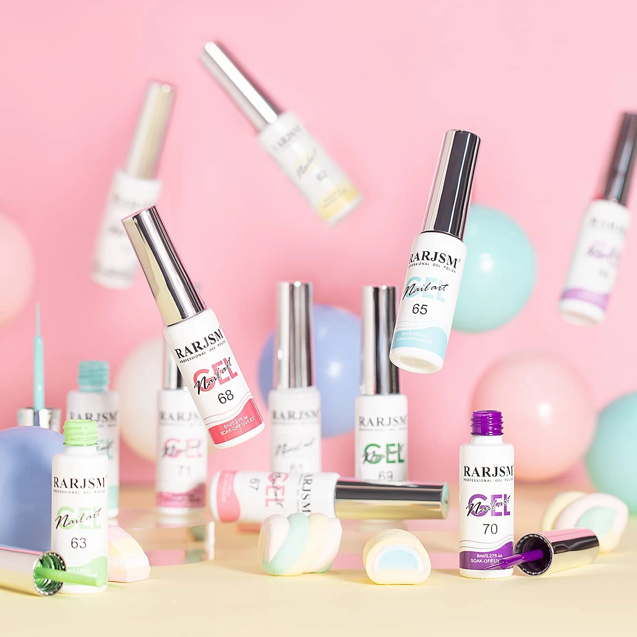 RARJSM Gel Liner Nail Art, Cotton Candy Collection Painting Gelpolish Set Wire Painting Drawing Gel for Nailart Design White Yellow Blue Purple Red Colors