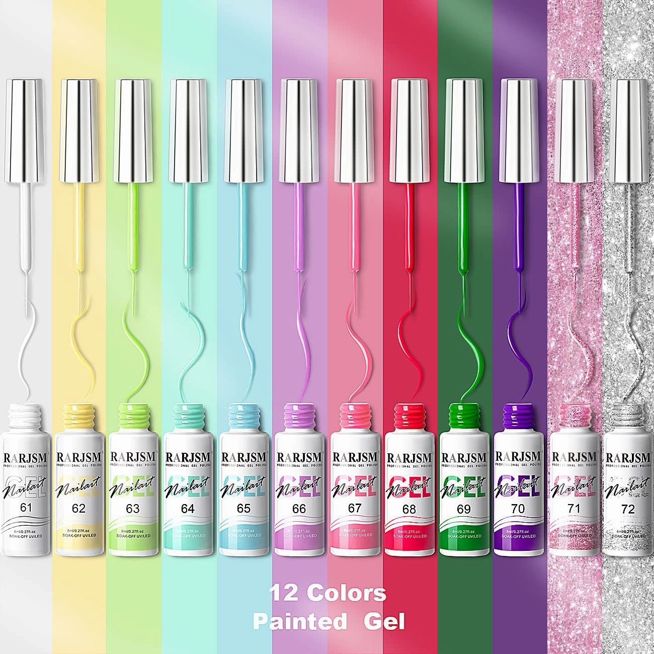 RARJSM Gel Liner Nail Art, Cotton Candy Collection Painting Gelpolish Set Wire Painting Drawing Gel for Nailart Design White Yellow Blue Purple Red Colors