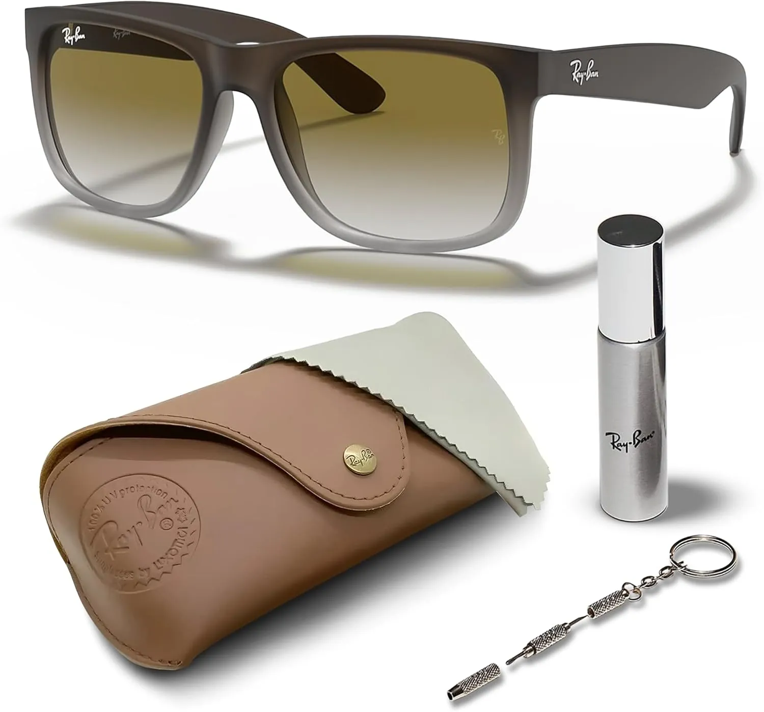 Ray-Ban RB4165 JUSTIN Classic Square Shape Sunglasses With Eyewear Kit Bundle - High Bridge Fit - Square Sunglasses