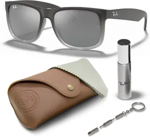 Ray-Ban RB4165 JUSTIN Classic Square Shape Sunglasses With Eyewear Kit Bundle - High Bridge Fit - Square Sunglasses
