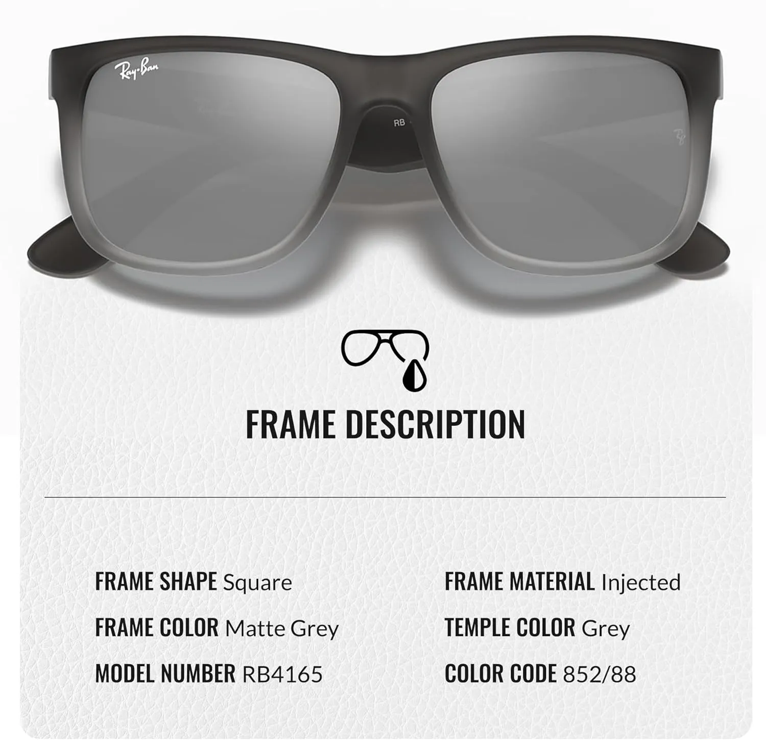 Ray-Ban RB4165 JUSTIN Classic Square Shape Sunglasses With Eyewear Kit Bundle - High Bridge Fit - Square Sunglasses