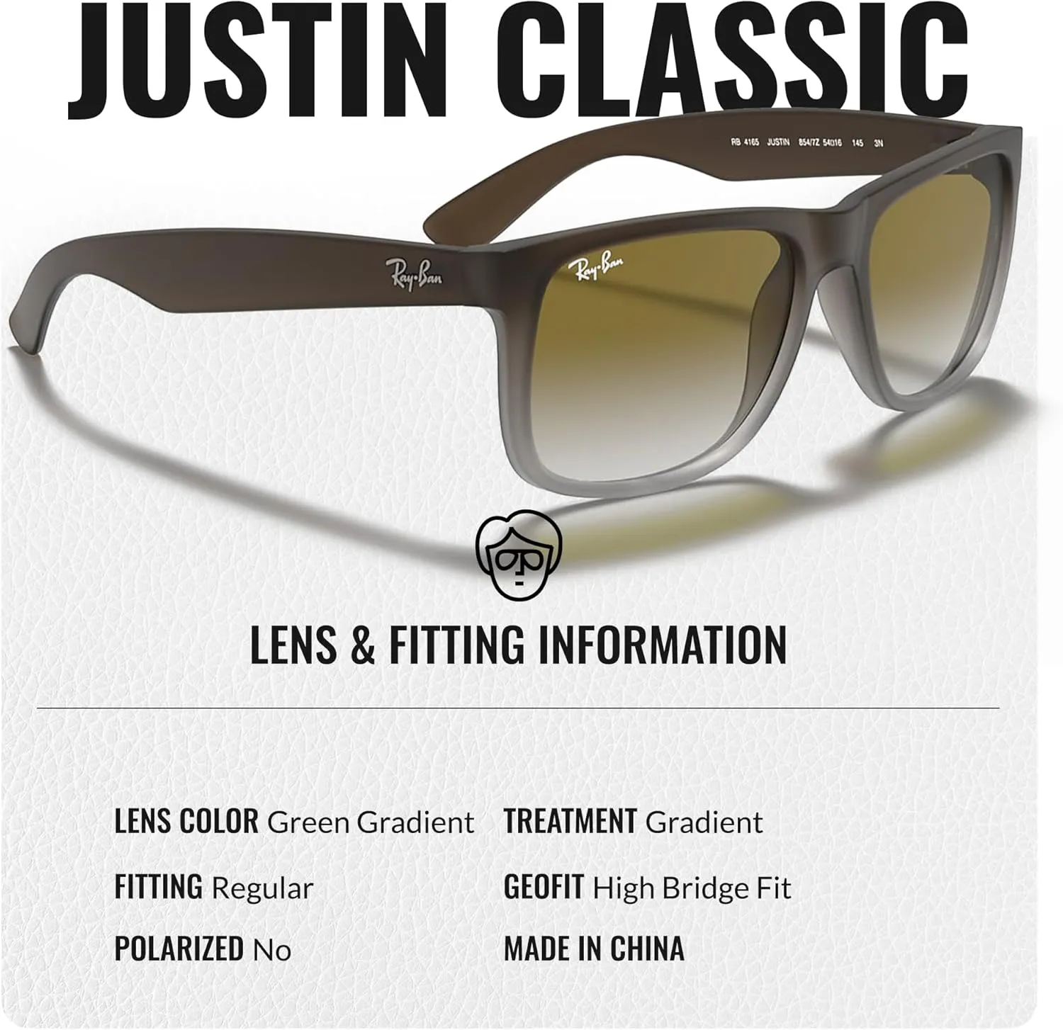 Ray-Ban RB4165 JUSTIN Classic Square Shape Sunglasses With Eyewear Kit Bundle - High Bridge Fit - Square Sunglasses
