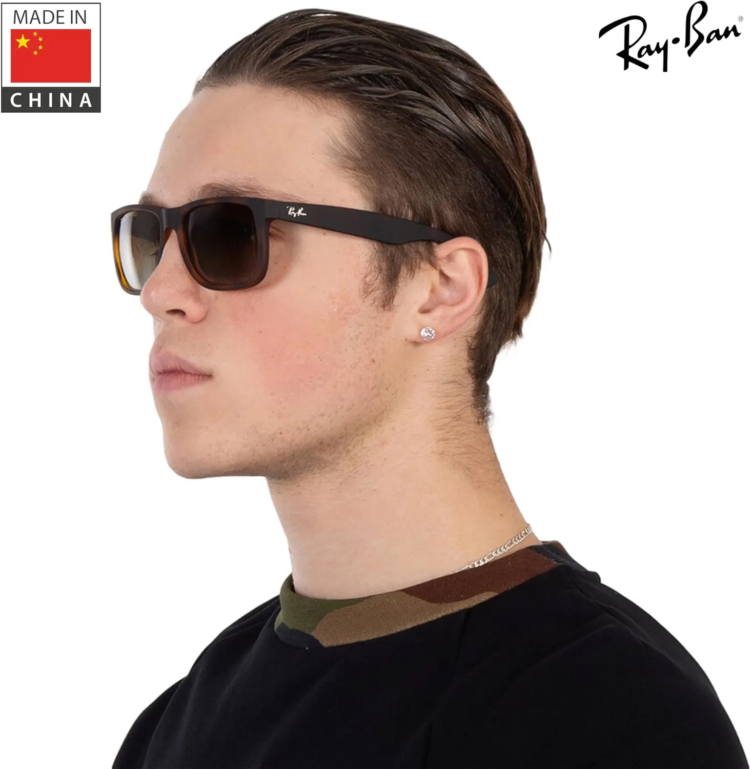 Ray-Ban RB4165 JUSTIN Classic Square Shape Sunglasses With Eyewear Kit Bundle - High Bridge Fit - Square Sunglasses