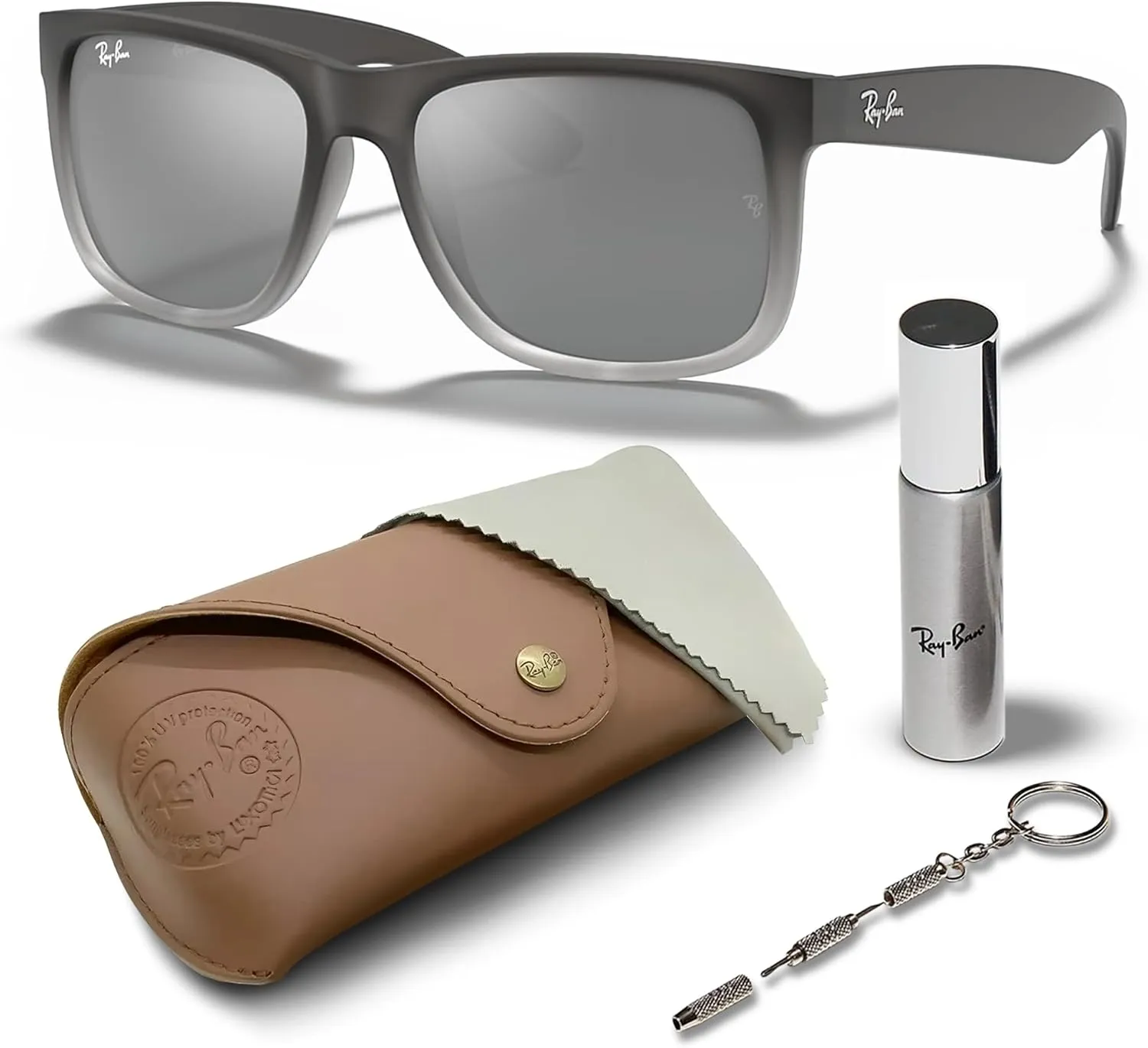 Ray-Ban RB4165 JUSTIN Classic Square Shape Sunglasses With Eyewear Kit Bundle - High Bridge Fit - Square Sunglasses