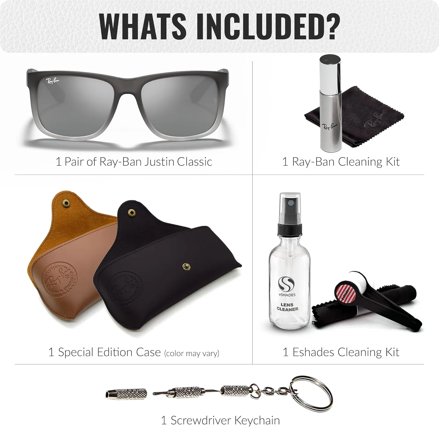 Ray-Ban RB4165 JUSTIN Classic Square Shape Sunglasses With Eyewear Kit Bundle - High Bridge Fit - Square Sunglasses