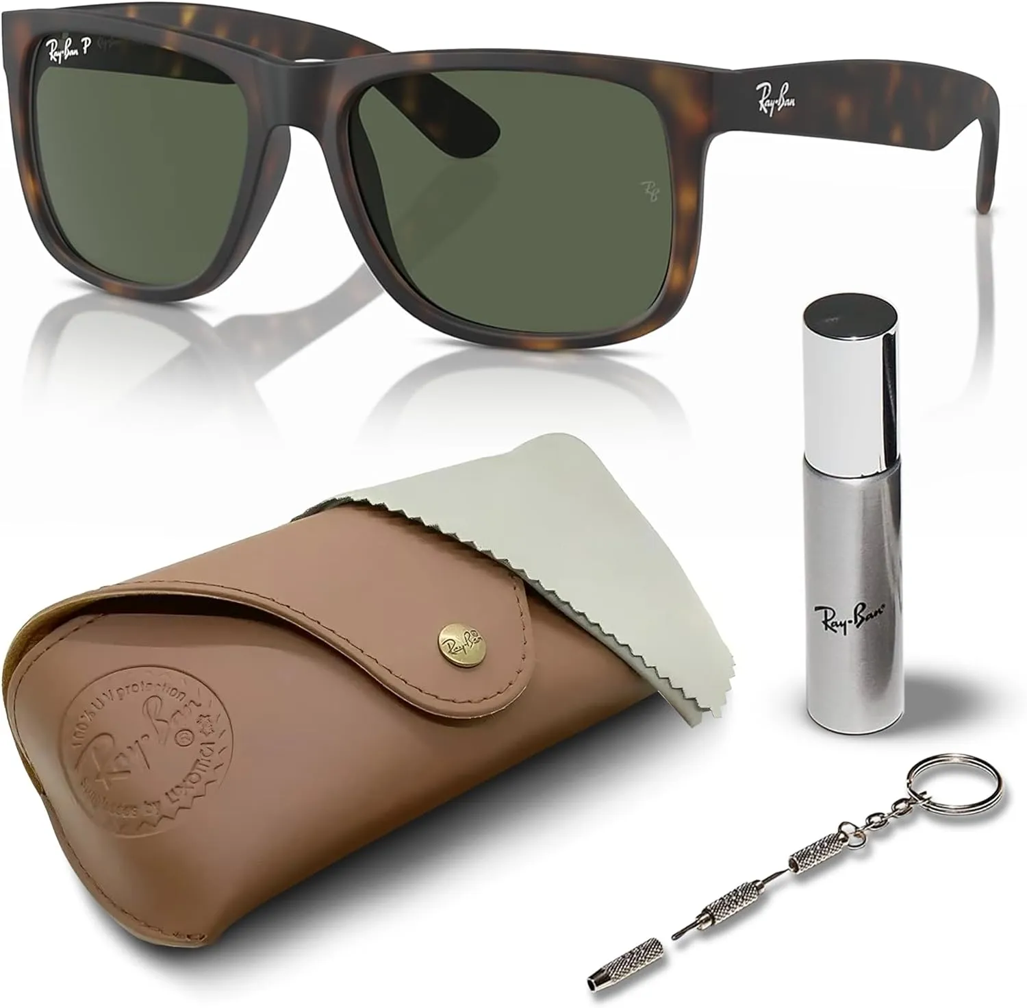 Ray-Ban RB4165 JUSTIN Classic Square Shape Sunglasses With Eyewear Kit Bundle - High Bridge Fit - Square Sunglasses