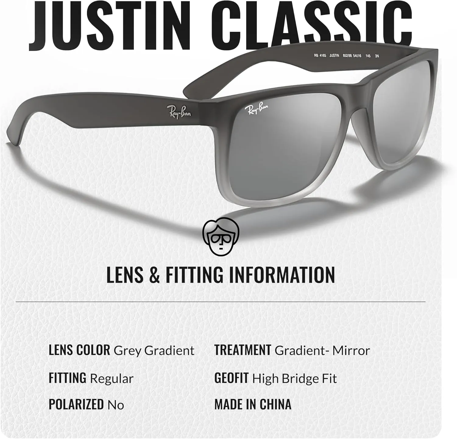 Ray-Ban RB4165 JUSTIN Classic Square Shape Sunglasses With Eyewear Kit Bundle - High Bridge Fit - Square Sunglasses