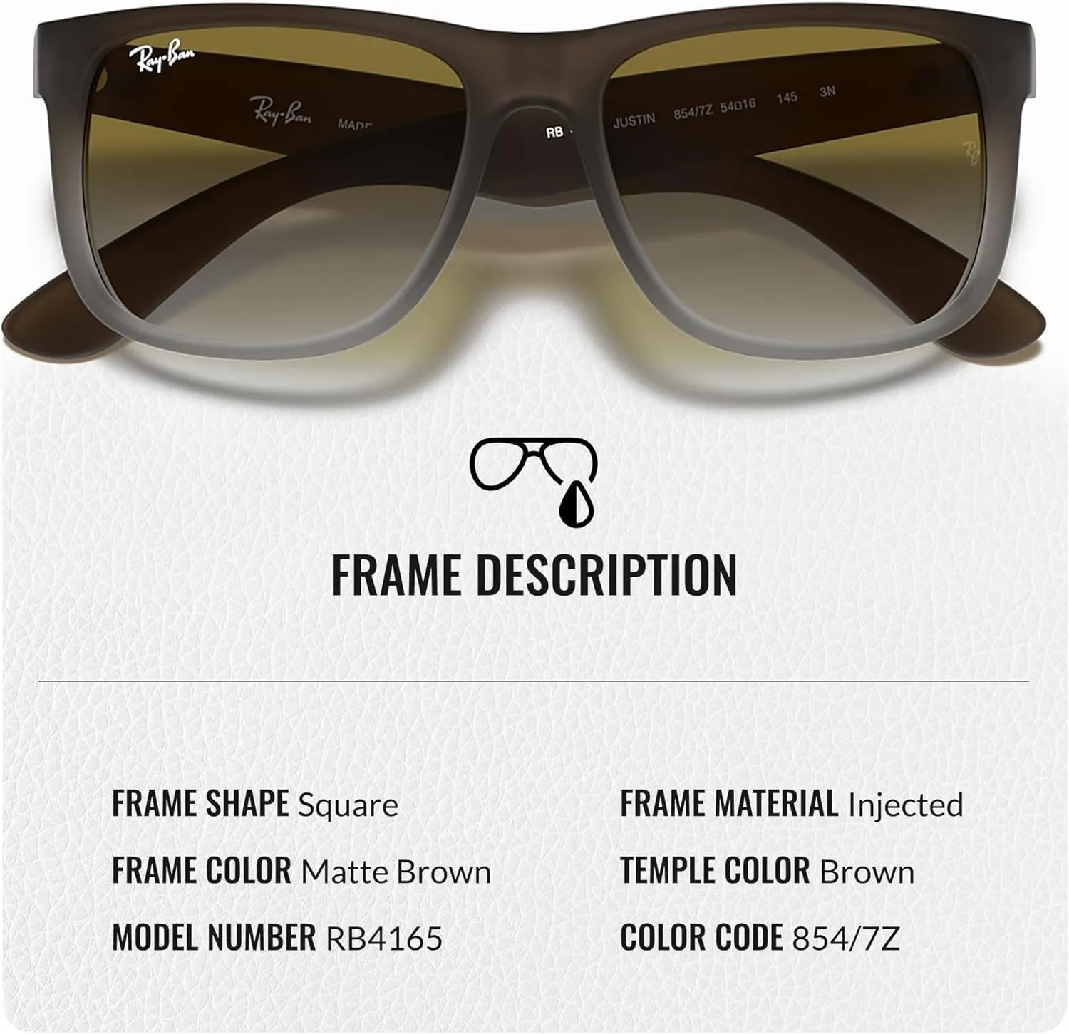 Ray-Ban RB4165 JUSTIN Classic Square Shape Sunglasses With Eyewear Kit Bundle - High Bridge Fit - Square Sunglasses