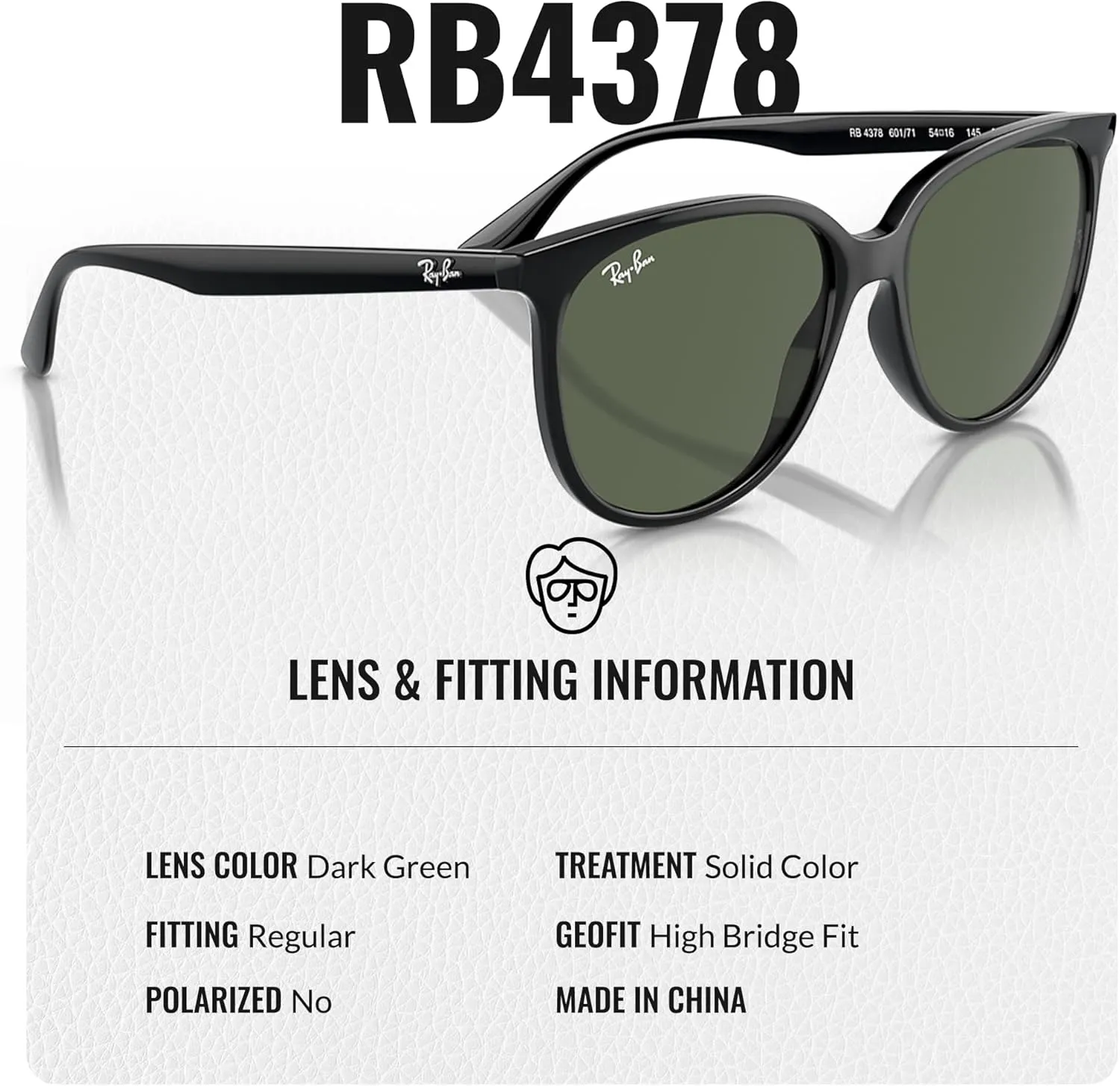 Ray-Ban RB4378 Square Shape Sunglasses With Eyewear Kit Bundle - High Bridge Fit - Square Sunglasses