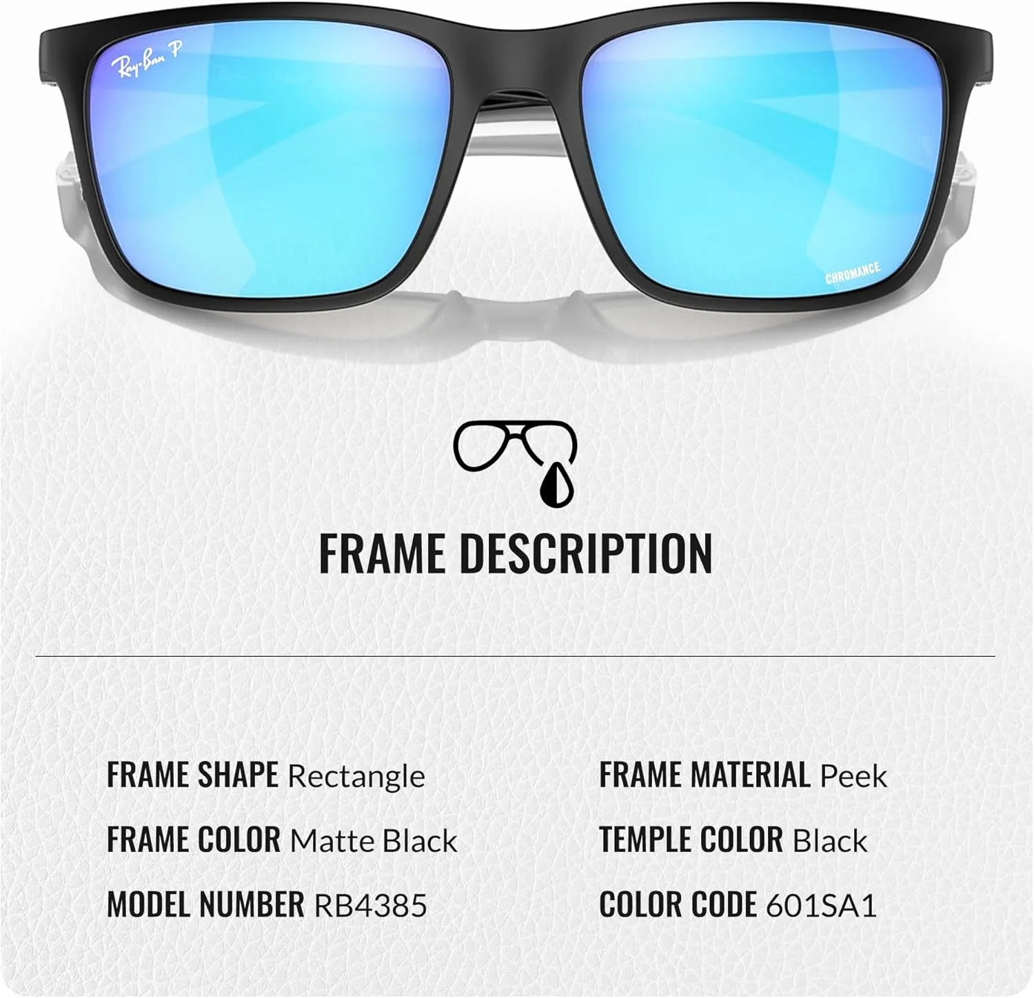 Ray-Ban RB4385 Polarized Rectangle Sunglasses for Men & Women With Eyewear Kit Bundle - Classic Sun Glasses