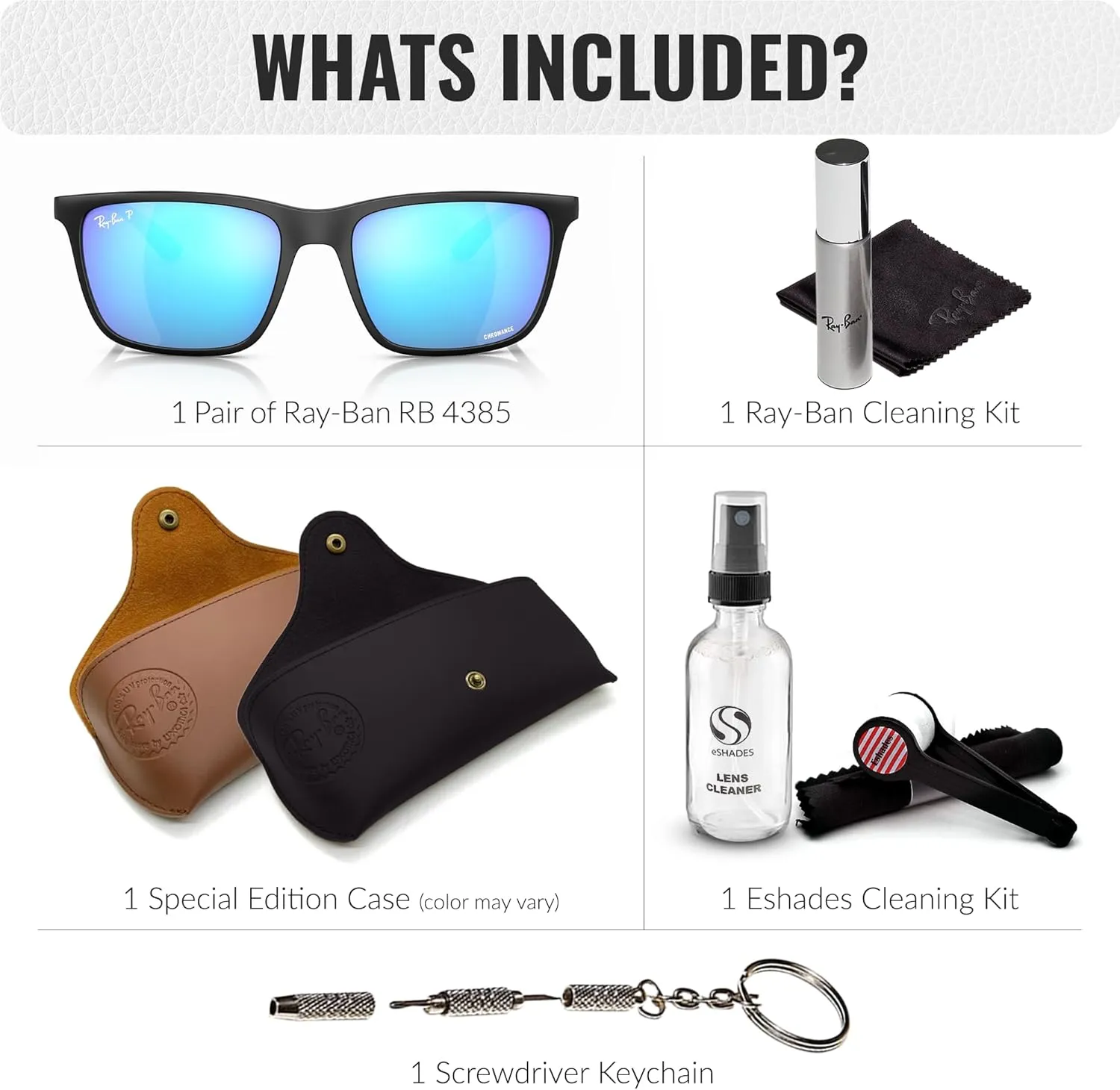 Ray-Ban RB4385 Polarized Rectangle Sunglasses for Men & Women With Eyewear Kit Bundle - Classic Sun Glasses