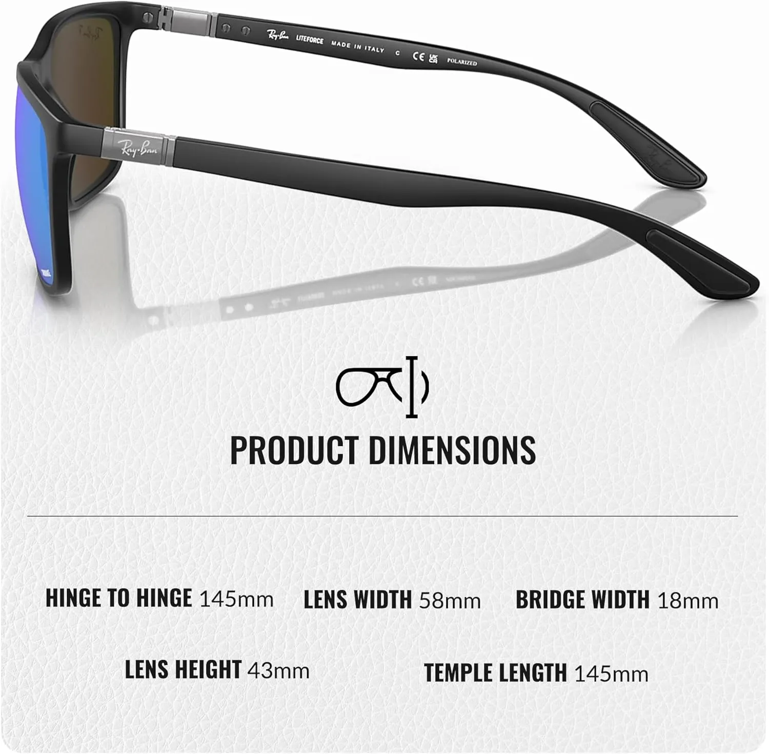 Ray-Ban RB4385 Polarized Rectangle Sunglasses for Men & Women With Eyewear Kit Bundle - Classic Sun Glasses
