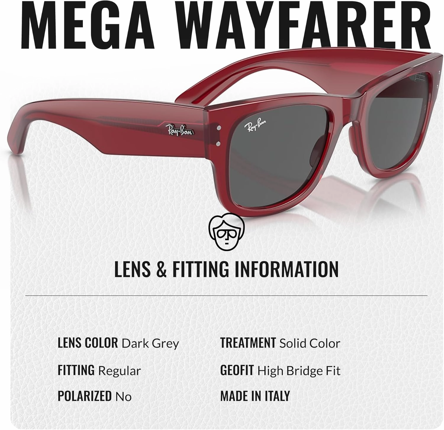 Ray-Ban RB0840S MEGA WAYFARER Square Shape Sunglasses With Eyewear Kit Bundle - High Bridge Fit - Square Sunglasses