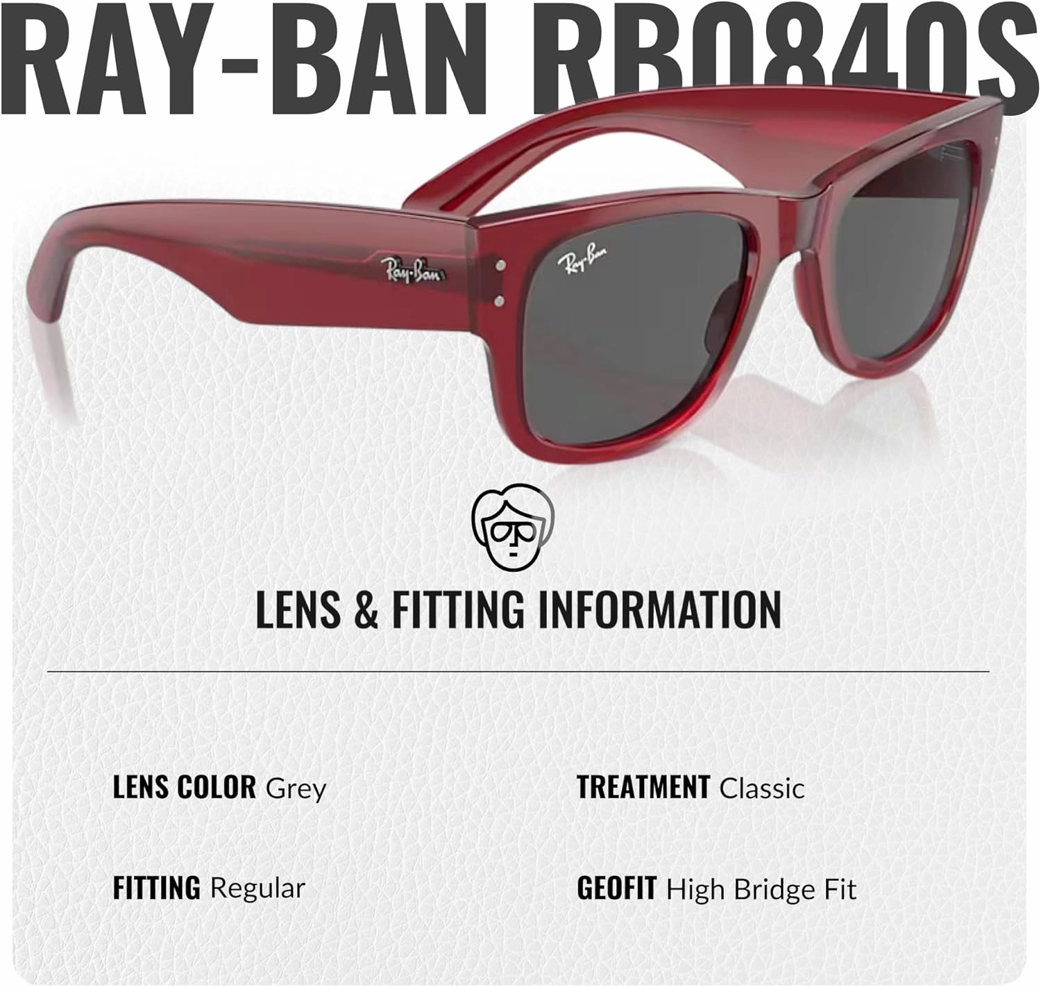 Ray-Ban RB0840S MEGA WAYFARER Square Shape Sunglasses With Eyewear Kit Bundle - High Bridge Fit - Square Sunglasses