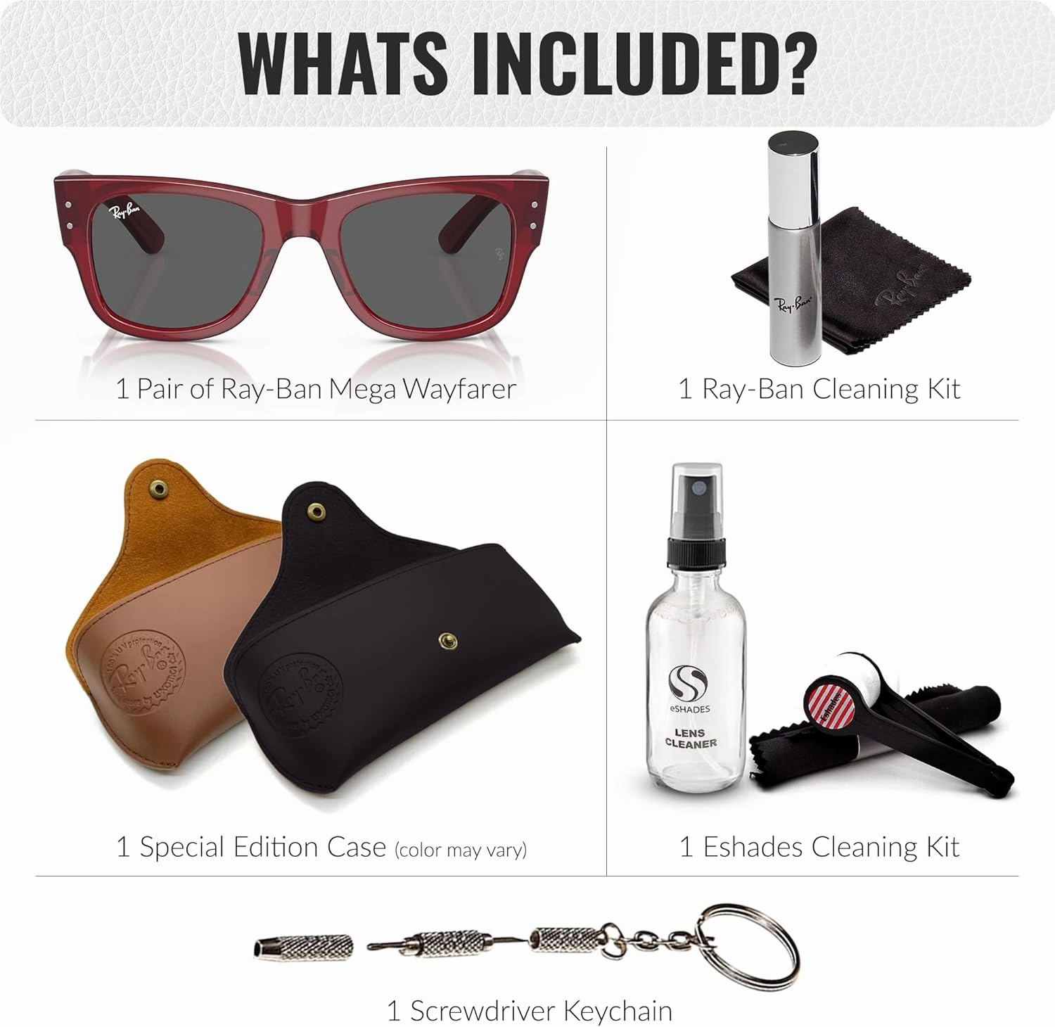 Ray-Ban RB0840S MEGA WAYFARER Square Shape Sunglasses With Eyewear Kit Bundle - High Bridge Fit - Square Sunglasses