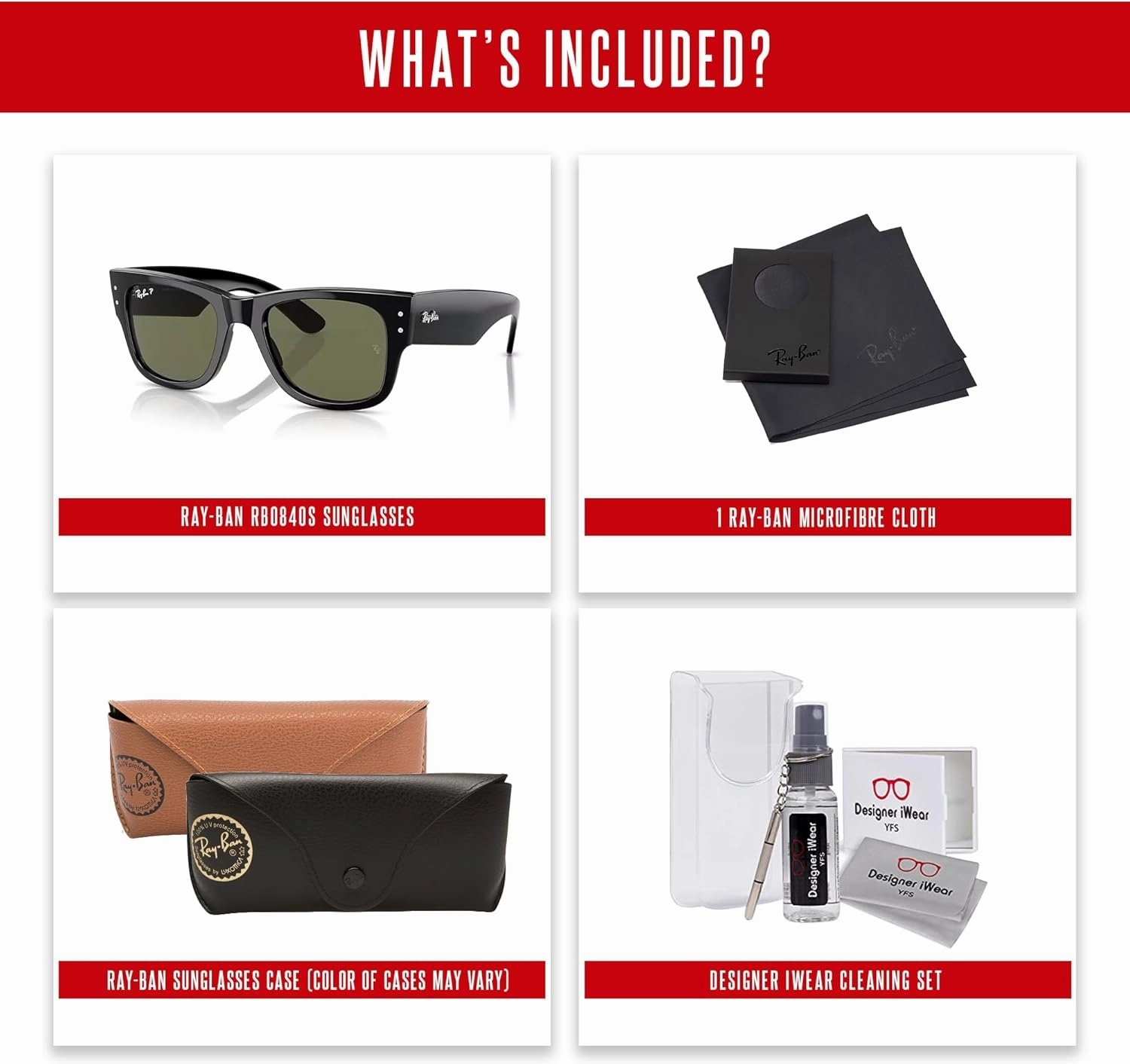 Ray-Ban RB0840S Mega Wayfarer Square Sunglasses for Men for Women   BUNDLE With Designer iWear Cleaning Kit