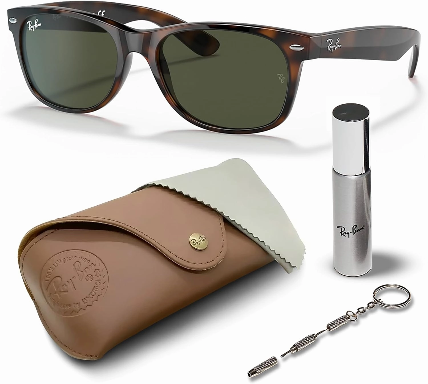Ray-Ban RB2132 NEW WAYFARER Classic Square Shape Sunglasses With Eyewear Kit Bundle - High Bridge Fit - Square Sunglasses