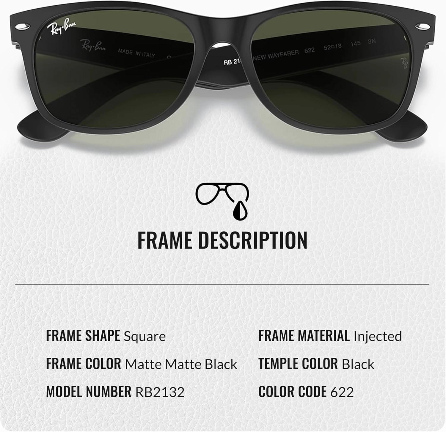 Ray-Ban RB2132 NEW WAYFARER Classic Square Shape Sunglasses With Eyewear Kit Bundle - High Bridge Fit - Square Sunglasses
