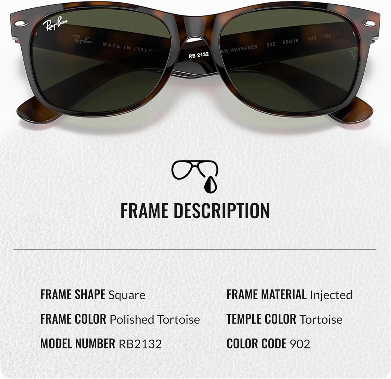 Ray-Ban RB2132 NEW WAYFARER Classic Square Shape Sunglasses With Eyewear Kit Bundle - High Bridge Fit - Square Sunglasses