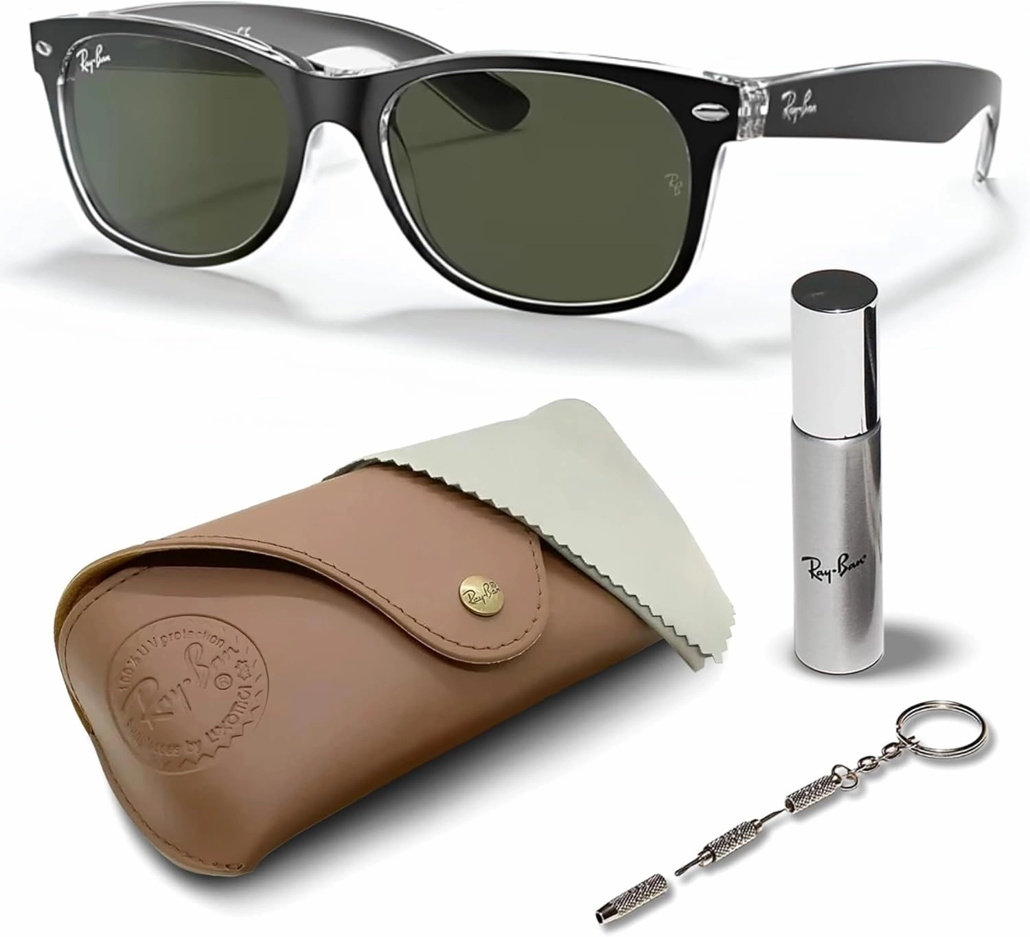 Ray-Ban RB2132 NEW WAYFARER Classic Square Shape Sunglasses With Eyewear Kit Bundle - High Bridge Fit - Square Sunglasses