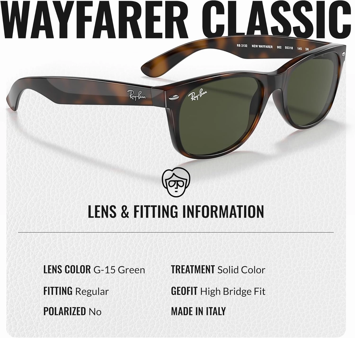 Ray-Ban RB2132 NEW WAYFARER Classic Square Shape Sunglasses With Eyewear Kit Bundle - High Bridge Fit - Square Sunglasses