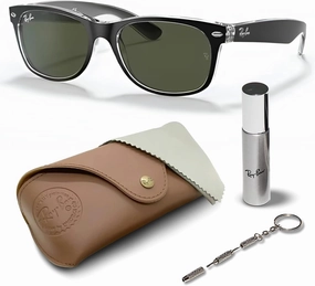 Ray-Ban RB2132 NEW WAYFARER Classic Square Shape Sunglasses With Eyewear Kit Bundle - High Bridge Fit - Square Sunglasses