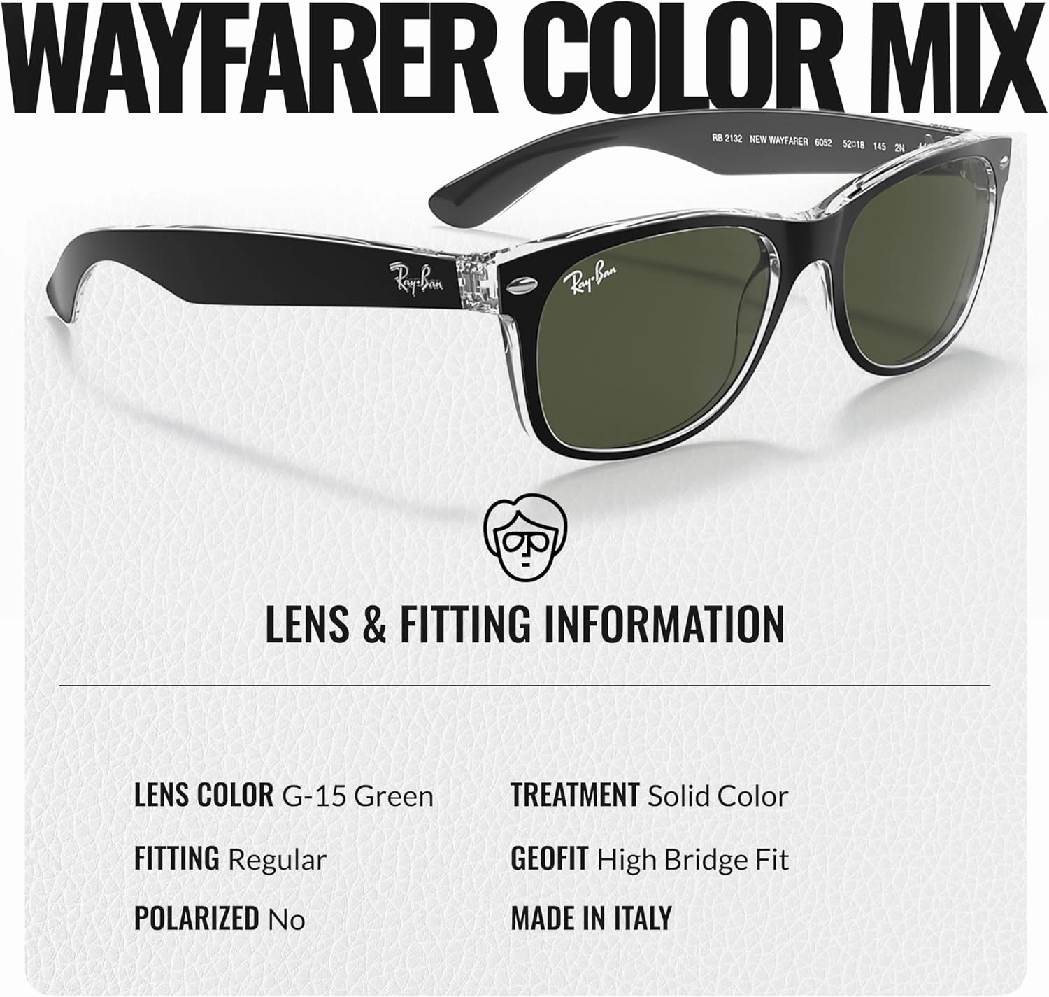 Ray-Ban RB2132 NEW WAYFARER Classic Square Shape Sunglasses With Eyewear Kit Bundle - High Bridge Fit - Square Sunglasses