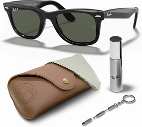 Ray-Ban RB2140 Original Wayfarer Classic Polarized Square Shape Sunglasses With Eyewear Kit Bundle - High Bridge Fit - Formal and Casual Wear Square Sunglasses