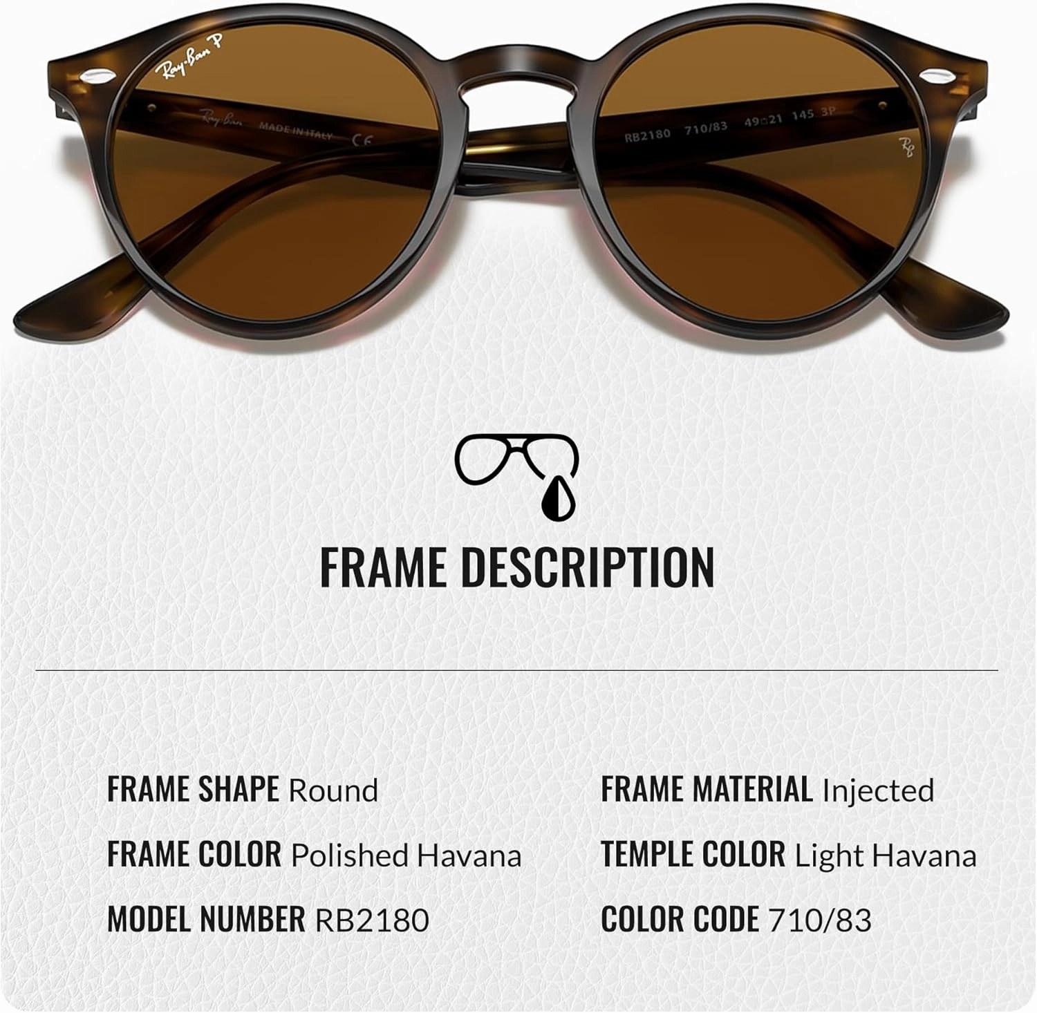 Ray-Ban RB2180 Round Shape Sunglasses for Men & Women With Eyewear Kit Bundle - Timeless Classic Sunglasses