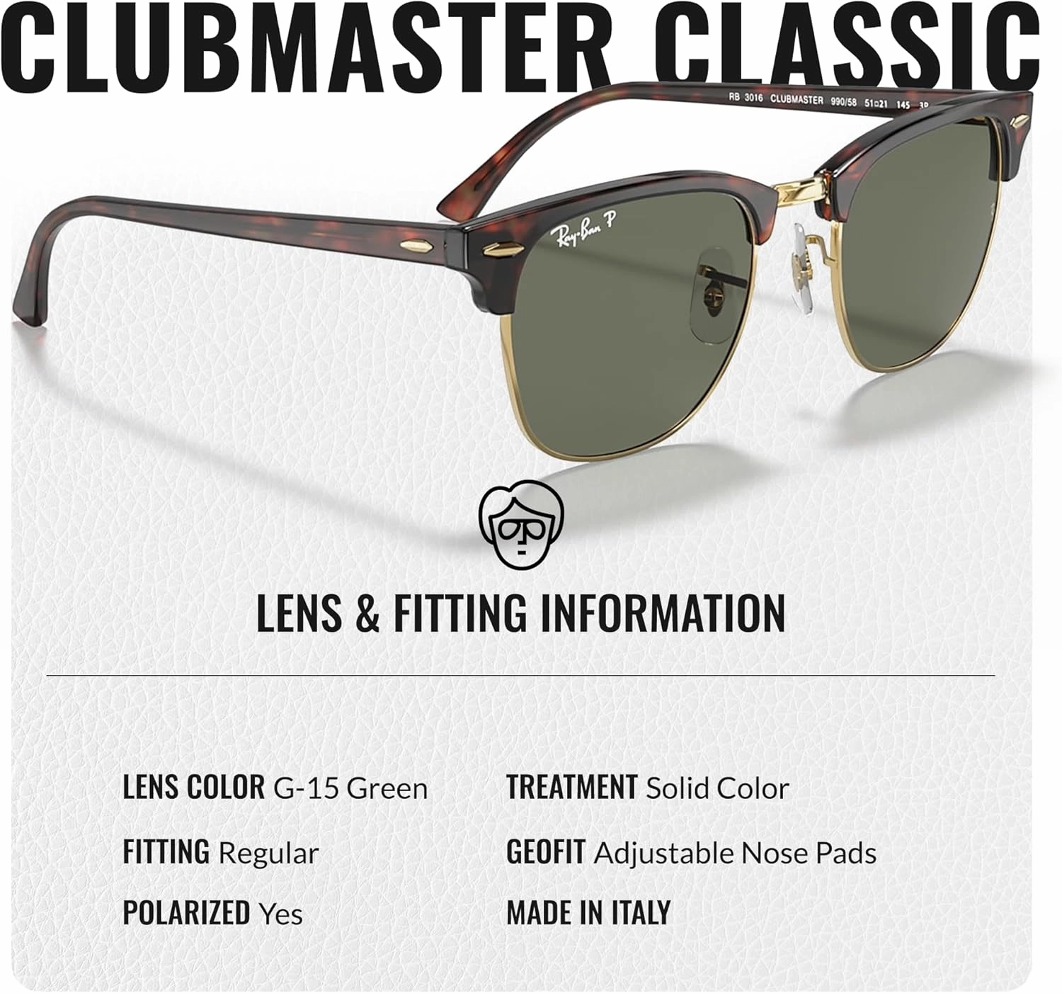 Ray-Ban RB3016 Clubmaster Classic Square Shape Sunglasses With Eyewear Kit Bundle - High Bridge Fit -Casual Square Sunglasses